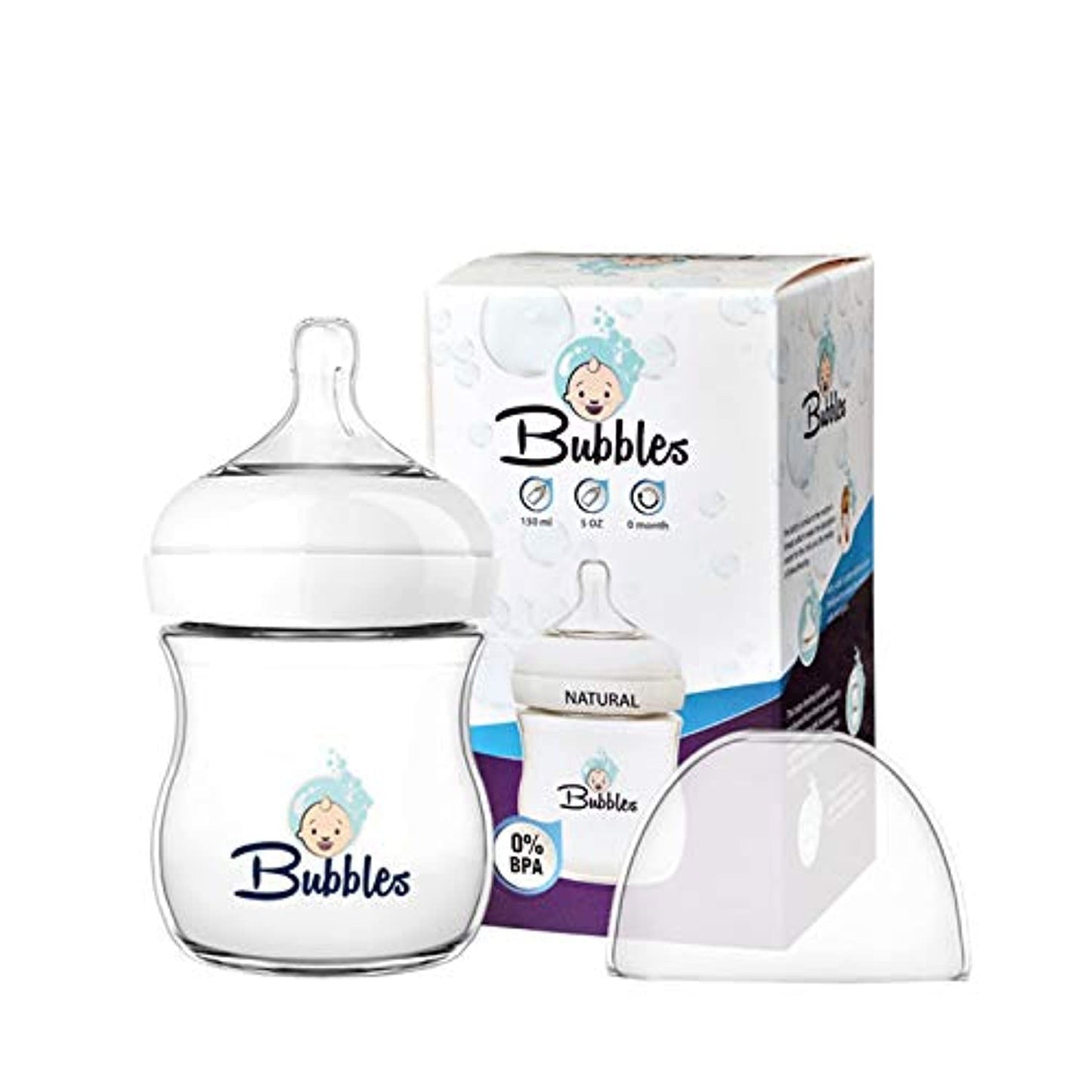 Bubbles Natural Baby Bottle, 150 ml - White