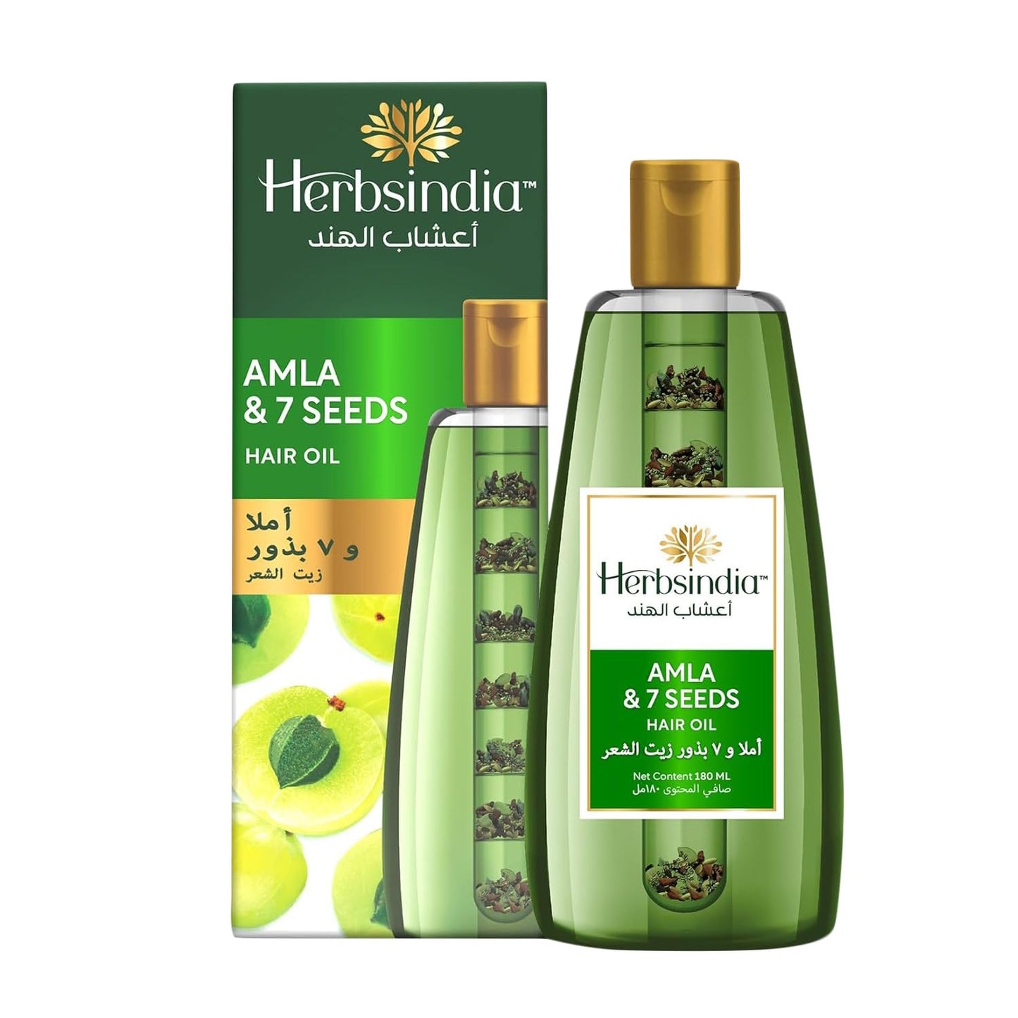 Herbsindia Amla & 7 Herbal Seeds Hair Oil With Nourish Tube | Strengthens & Thickens Hair | Silicone & Paraben Free | 180ml