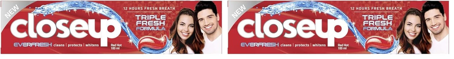 Closeup Ever Fresh for 12H Fresh breath Red Hot Toothpaste 100ml (Pack of 2)