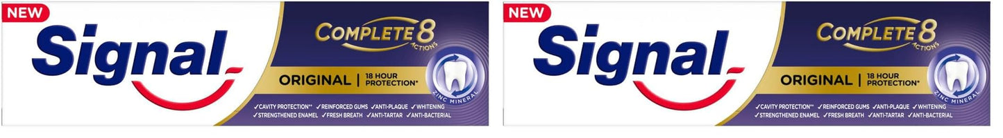Signal Complete 8 Original with Zinc Mineral without Triclosan for 18H Protection Toothpaste 75ml (Pack of 2)