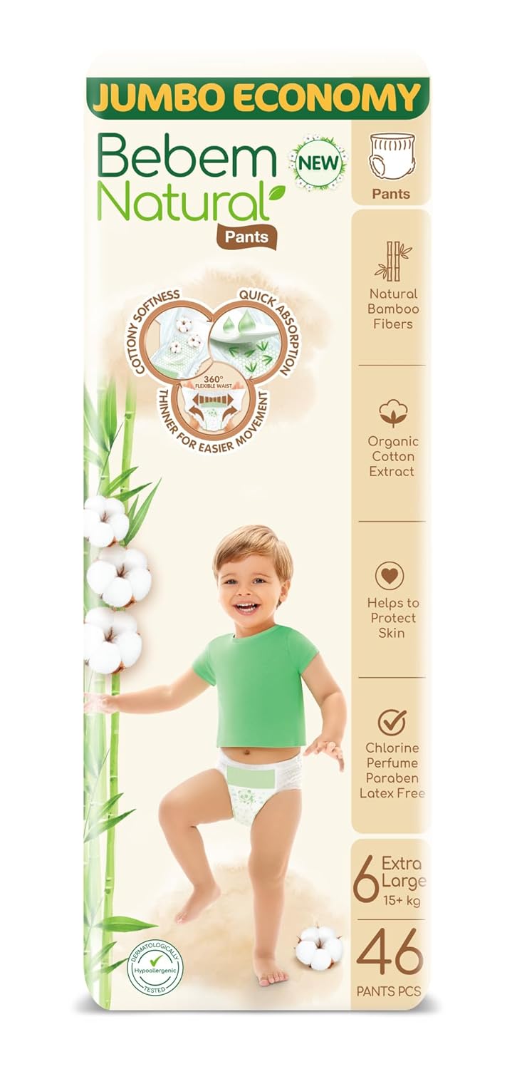 Bebem Natural - Pants Diapers - Jumbo Pack - Xlarge Size 6-46 Pieces