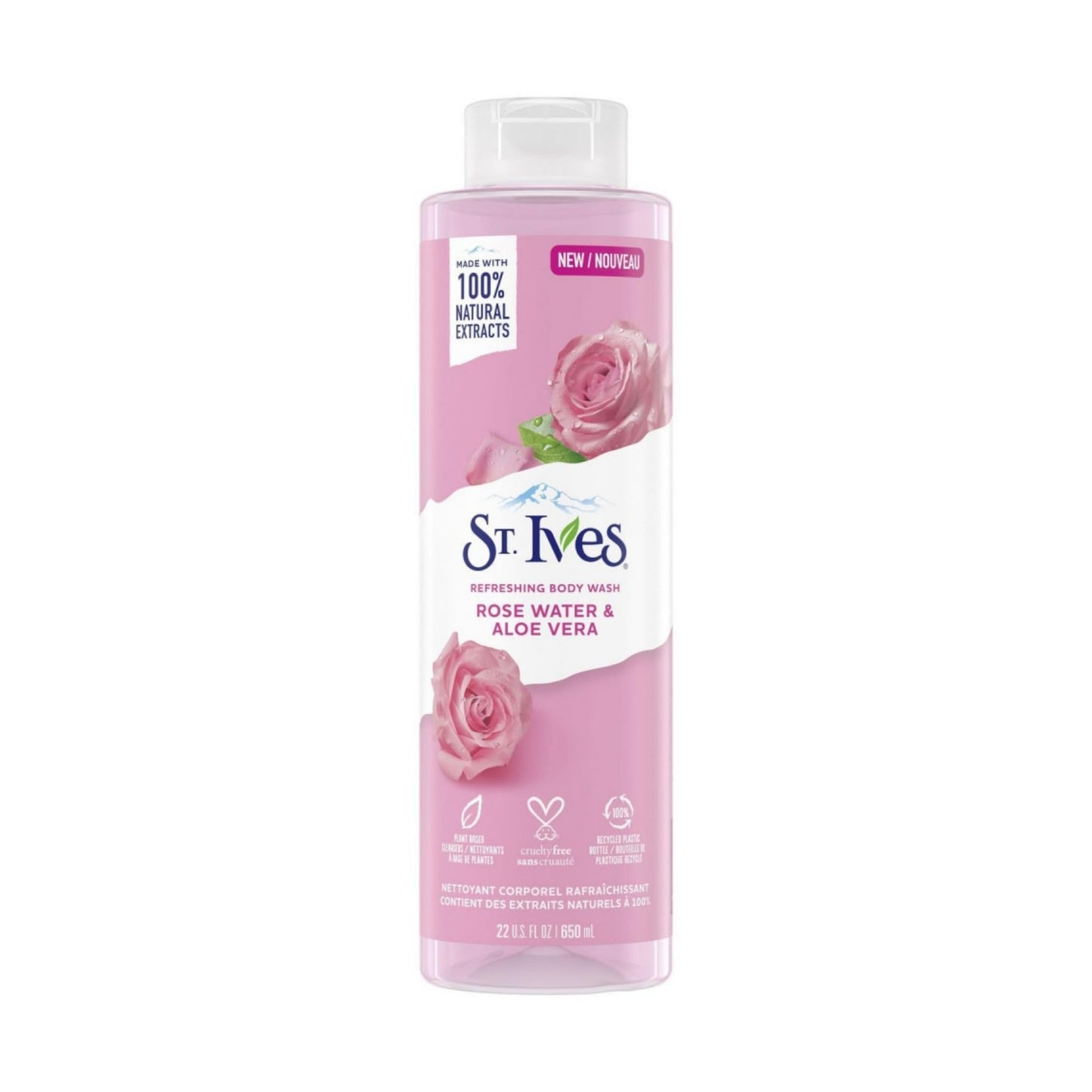 ST.Ives Unilever ST Refreshing Body Cleanser with Rose Water & Aloe Vera, Shower Gel for Women with 100% Natural Extracts, Paraben Free, Cruelty Free, 650ml - Clear