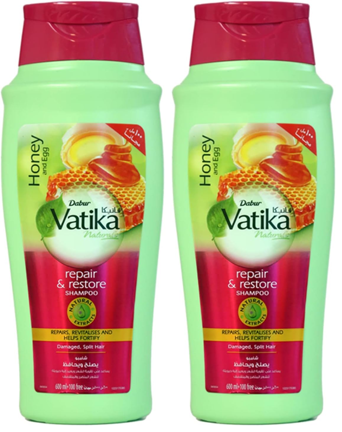 Vatika Naturals Repair & Restore Shampoo 600ml | Honey & Egg with Natural Extracts | Repairs & Revitalizes Damaged and Split Hair (Pack of 2)