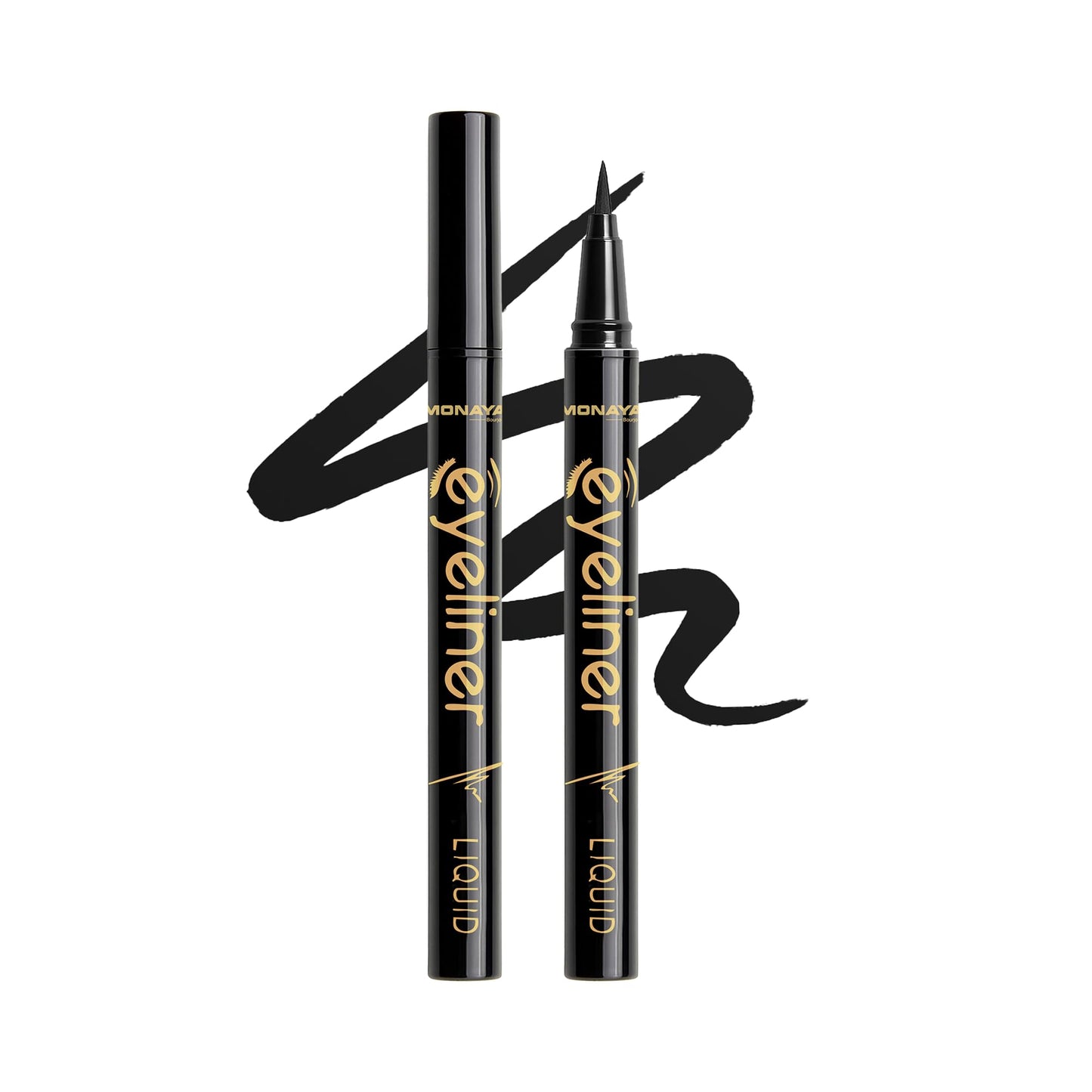 Monaya N010 Liquid Eyeliner – Waterproof, Smudge-Proof, Long-Lasting Eyeliner with Fine Brush Tip for Perfect Precision & All-Day Satin Finish