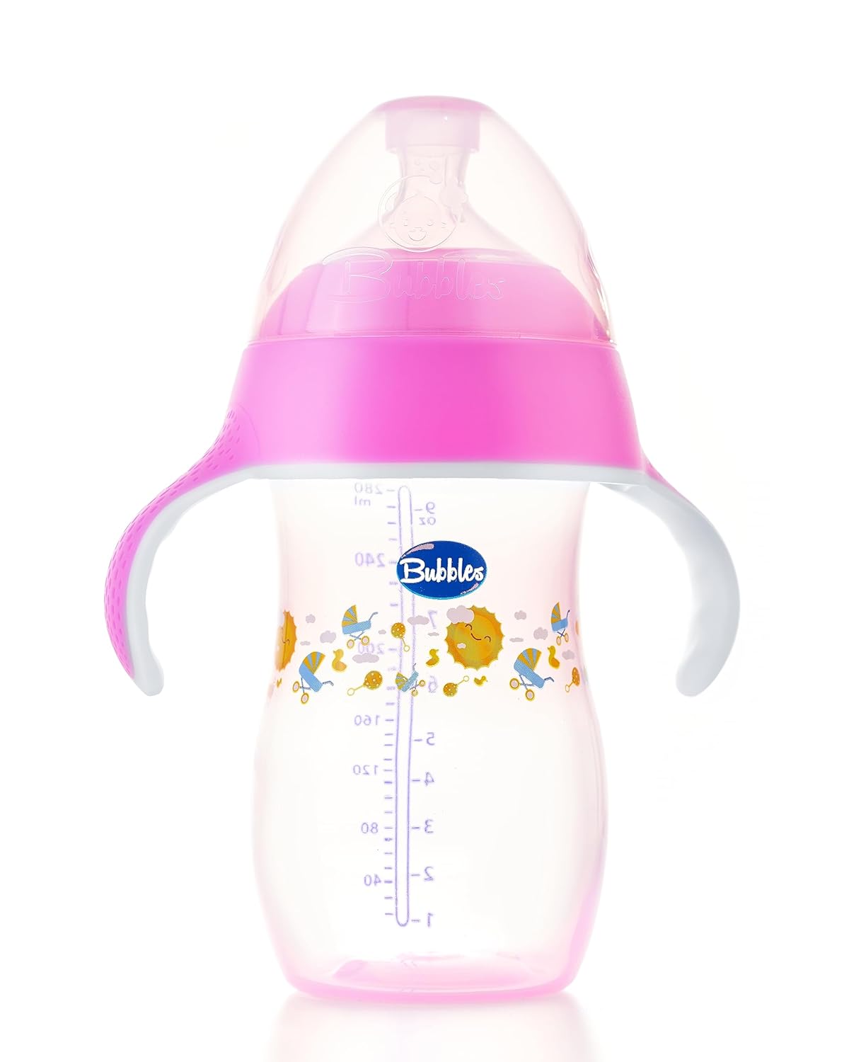 Bubbles natural feeding bottle 280 ml with hand - rose