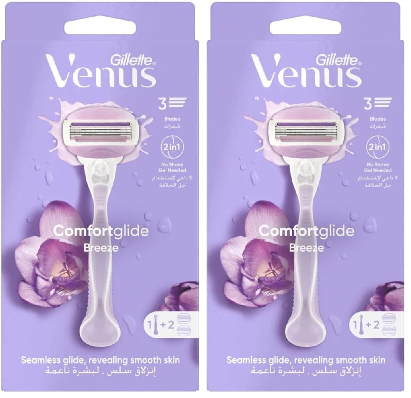 Gillette Venus Comfort Glide Breeze 2-in-1 Razor Handle For Women With 2 Blade Refills (Pack of 2)
