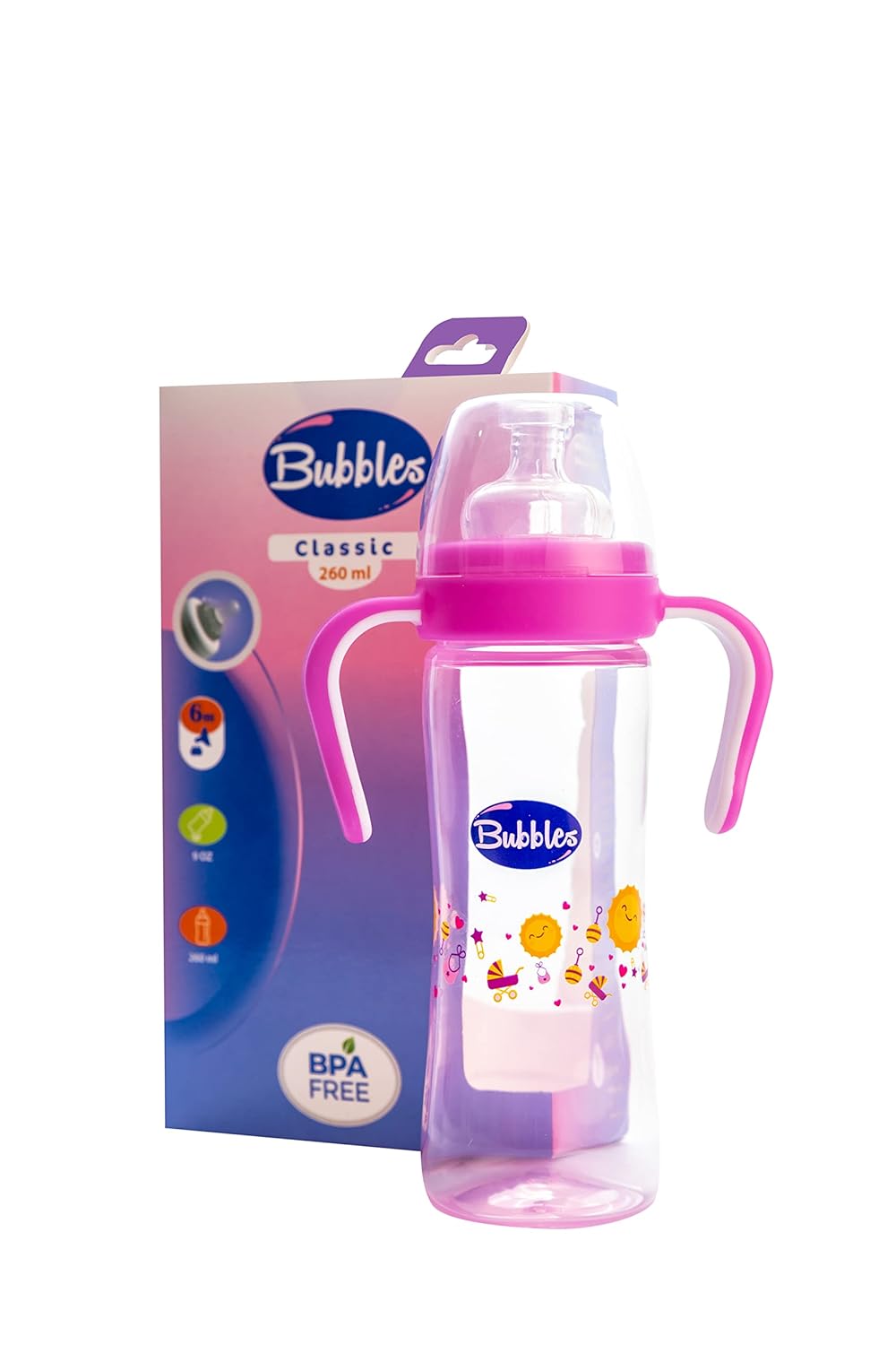 Bubbles Classic feeding bottle with hand 270ml Rose