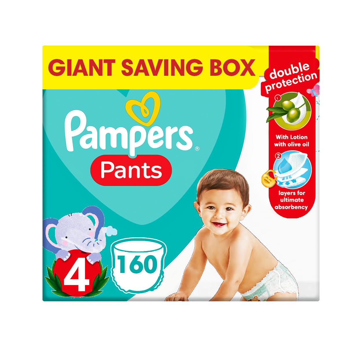 Pampers Pants Case, Size 4, with Lotion with Olive Oil, 160 Baby Diapers