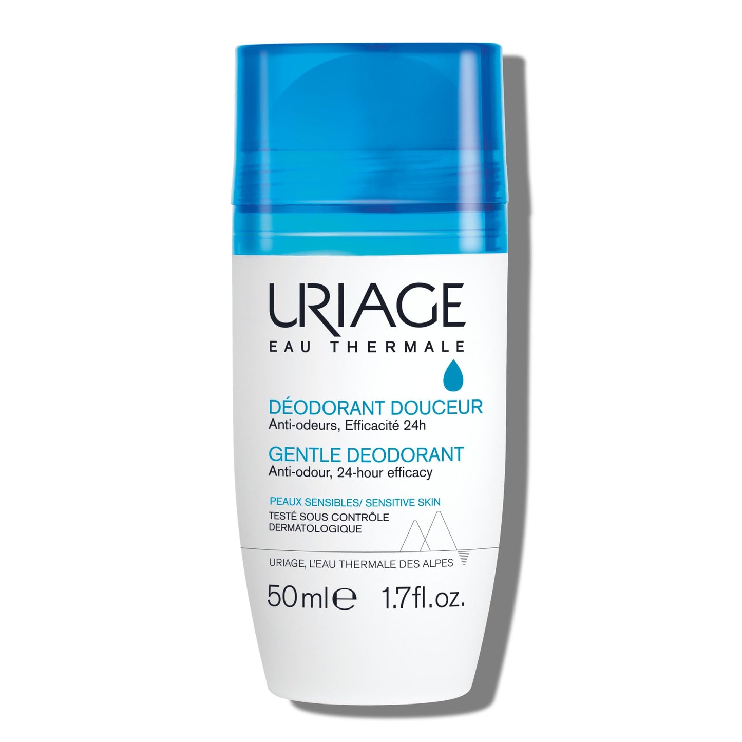 Uriage Extra-Gentle Deodorant for Sensitive Skin - Odor Protection for 24H - Ultra-Fresh Fragrance - Unisex - Wide Roll-On, No White Marks - No Alcohol, No Aluminium Salt