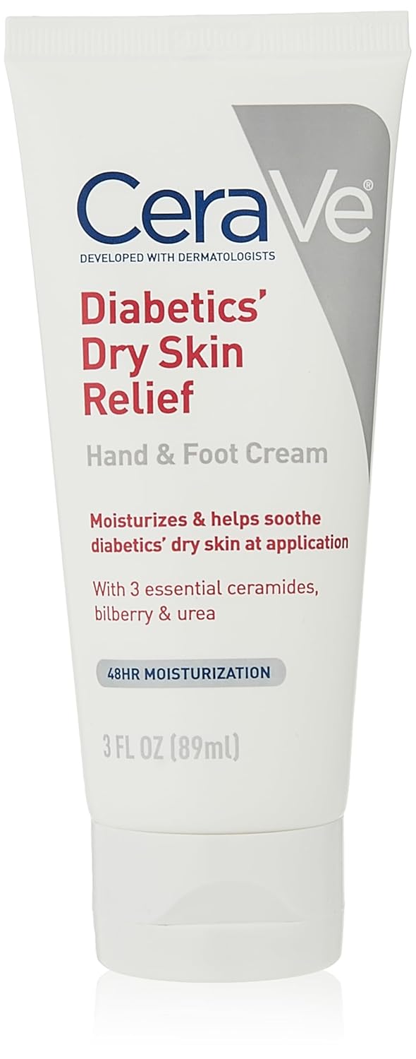 CeraVe Hand Cream & Foot Cream for Diabetics’ Dry Skin | Diabetes Care Foot & Hand Cream for Dry Hands & Feet | Fragrance Free & Paraben Free | 3 Ounce
