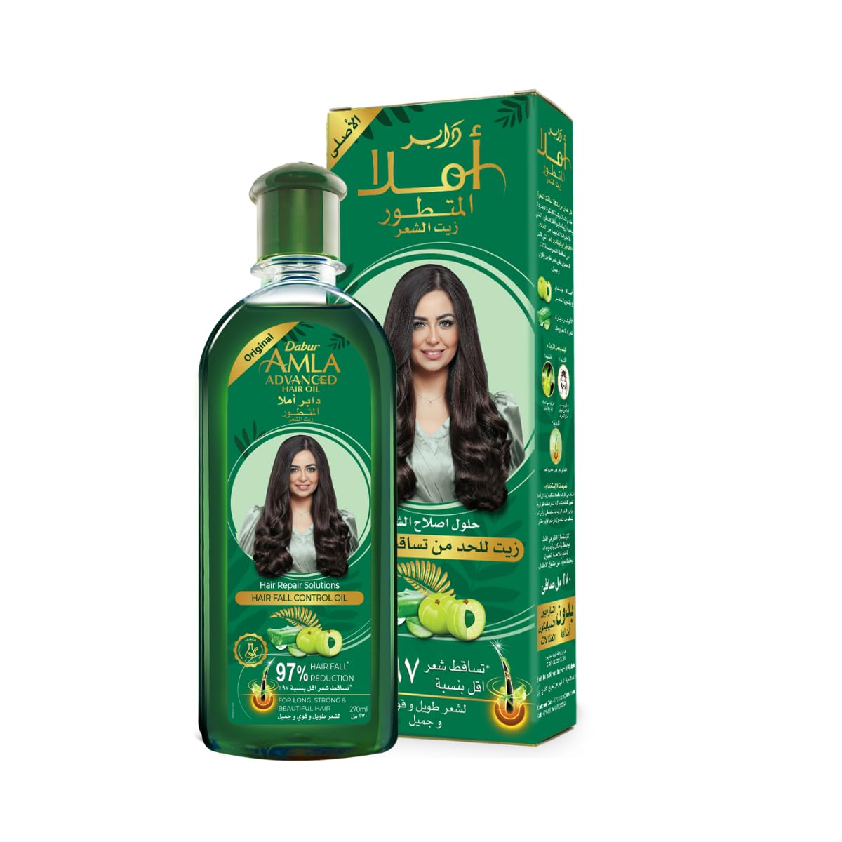 Dabur Amla Advanced Hair Oil (270mL) | Reduces 97% Hair Fall | Promotes Long, Strong and Beautiful Hair | Infused with Amla, Aloe Vera and Vitamin B5
