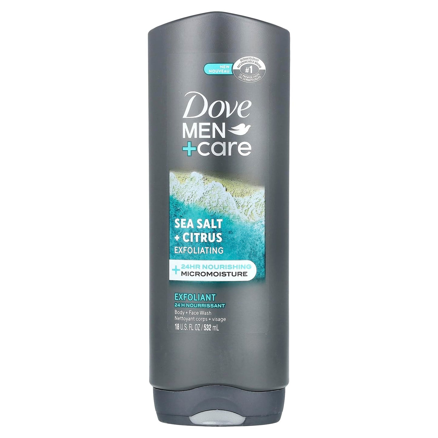 Dove Men + Care, Body + Face Wash, Sea Salt + Citrus, 18 Fl Oz (532 Ml)