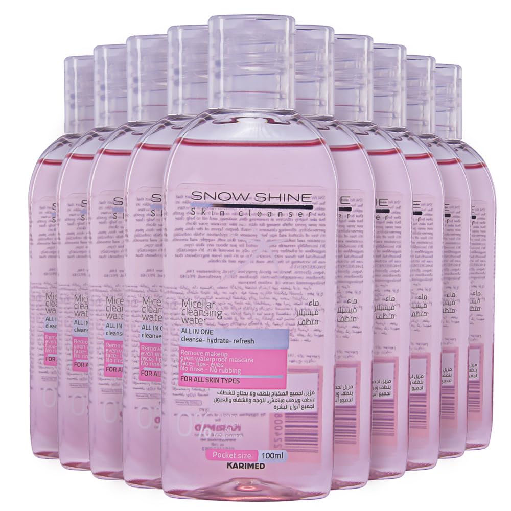 SNOW SHINE Micellar Water Makeup Remover 10Pcs 100ml each – Rose, Gentle Cleanser for All Skin Types – Removes Makeup & Impurities, Hydrating, and Non-Irritating.