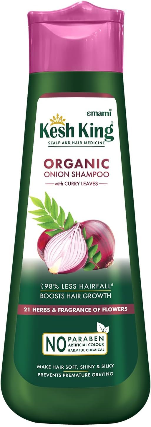 Emami Emami Kesh King Scalp & Hair Medicine Organic Onion Shampoo With Curry Leaves - 98% Less Hair Fall & Boost Hair Growth - Makes Hair Soft,Shiny Silky - 21 Herbs & Fragrance of Flowers - 200 ml