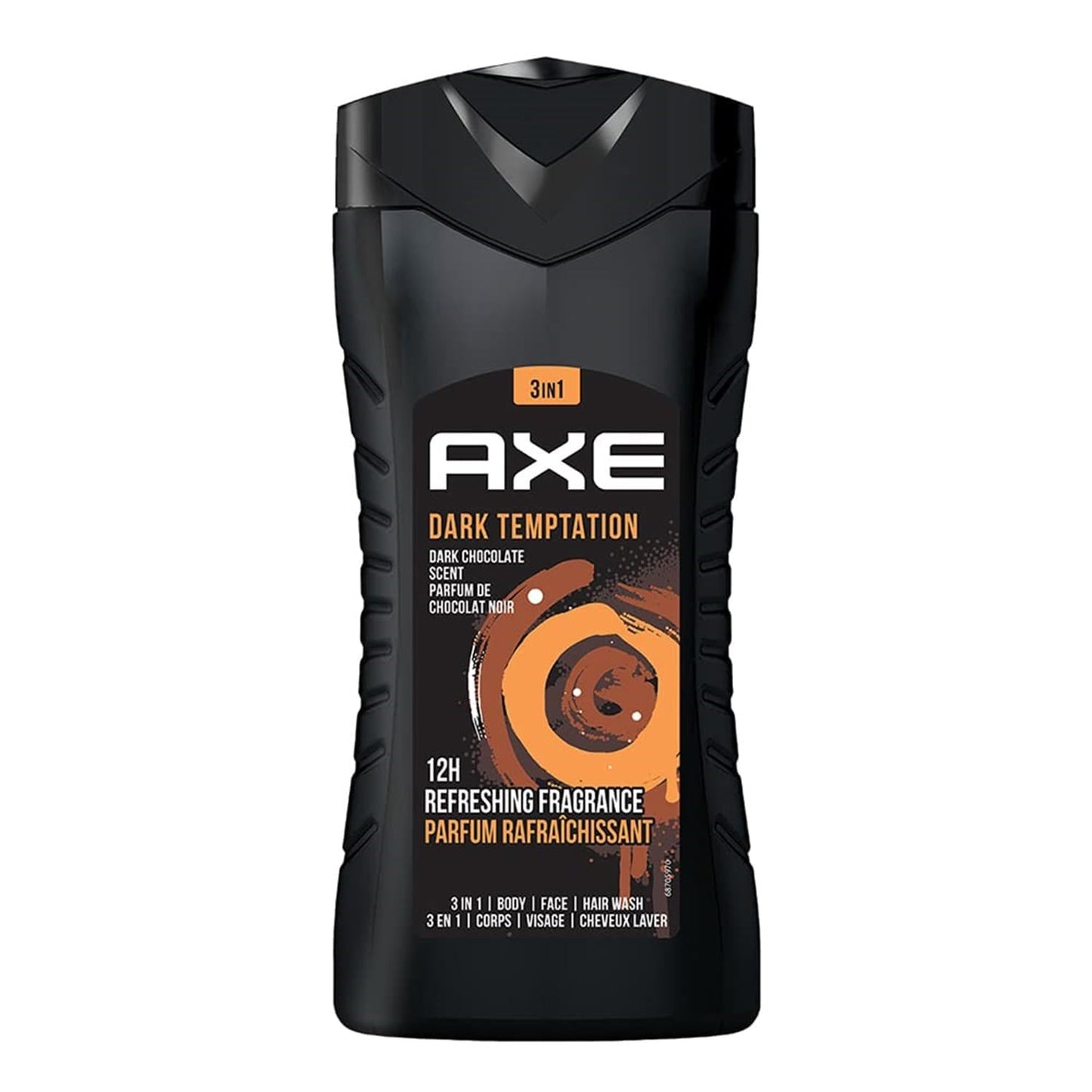AXE Dark Temptation 3 In 1 Body, Face & Hair Wash for Men, Long-Lasting Refreshing Dark Chocolate Fragrance Natural Origin Ingredients, Removes Odor & Bacteria, Dermatologically Tested, 400ml