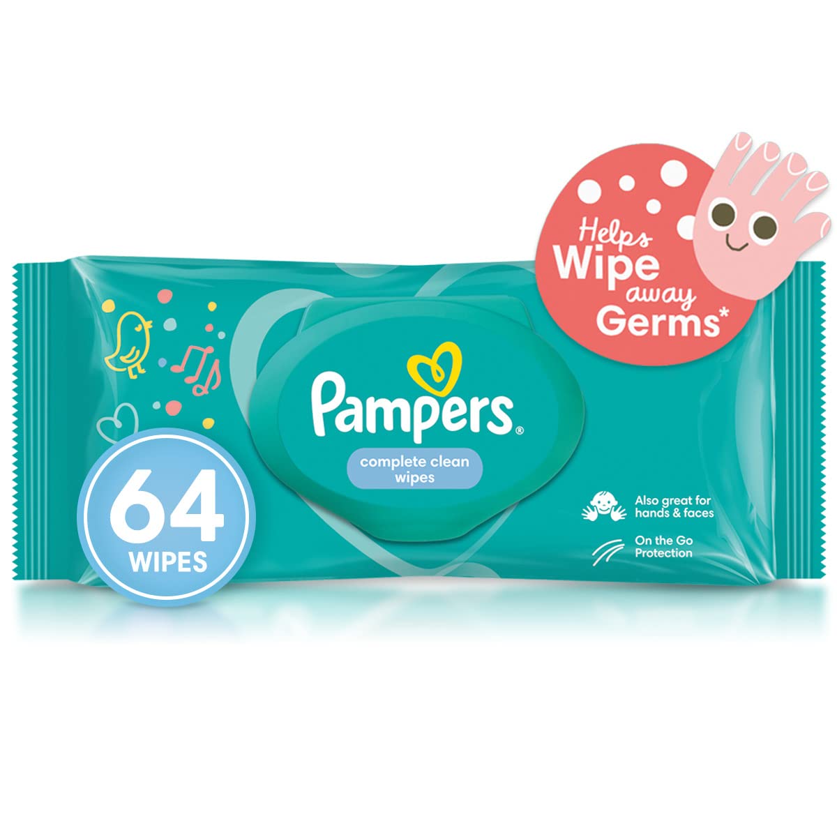Pampers Complete Clean Baby Wipes, Lotion With aloe Vera, With 0% alcohol, Suitable for Hands & Face, 64 Wipe Count – Packaging May Vary