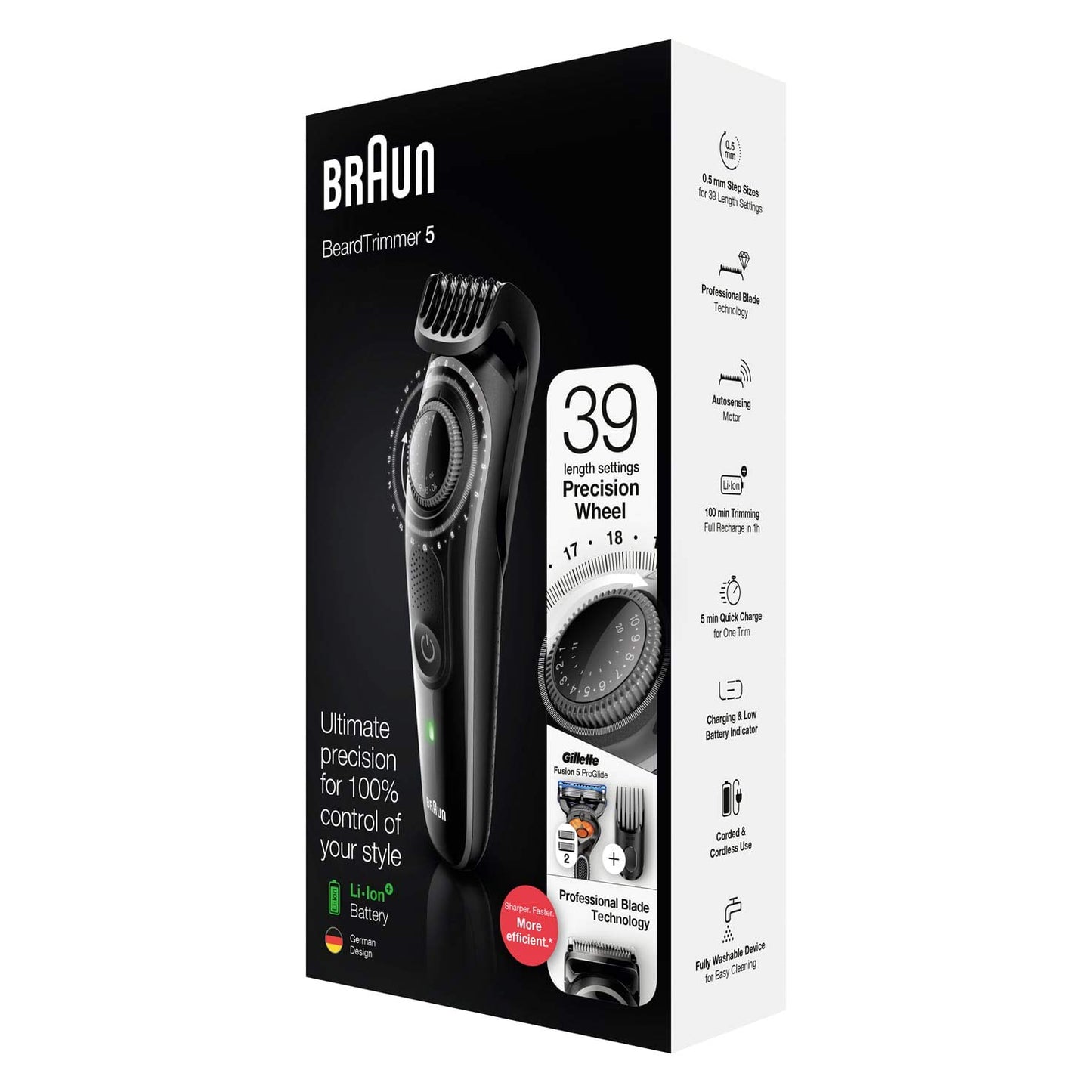 Braun Beard Trimmer BT5242 with Precision Wheel, 2 Comb attachments and Gillette Fusion5 ProGlide razor.