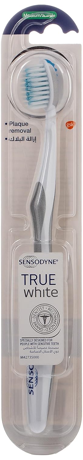 Sensodyne Toothbrush for Sensitive Teeth, True White Brush with Medium Bristles, Multi-Colour