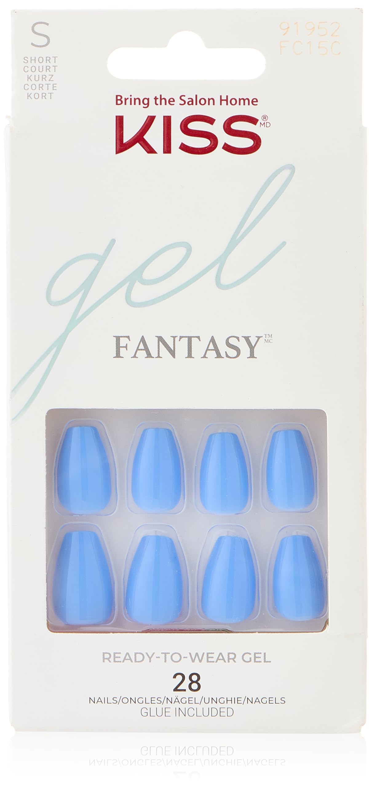 KISS Fantasy Tell Me Tell Me Gel False Nails 28-Pieces, Blue