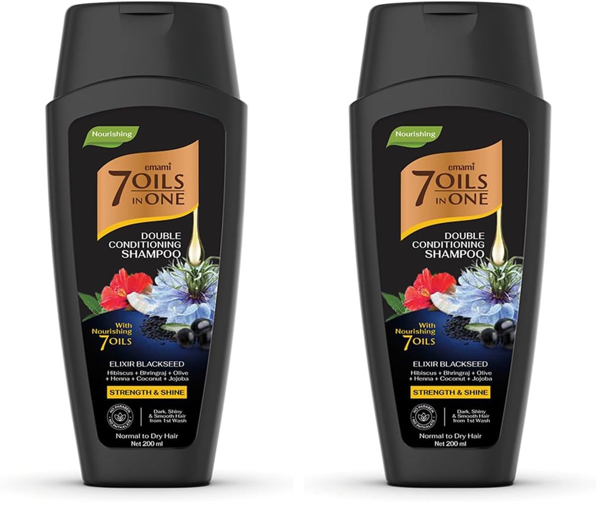 Emami 7 Oils in One Double Conditioning Shampoo Elixir Black seed 200 ML (Pack of 2)