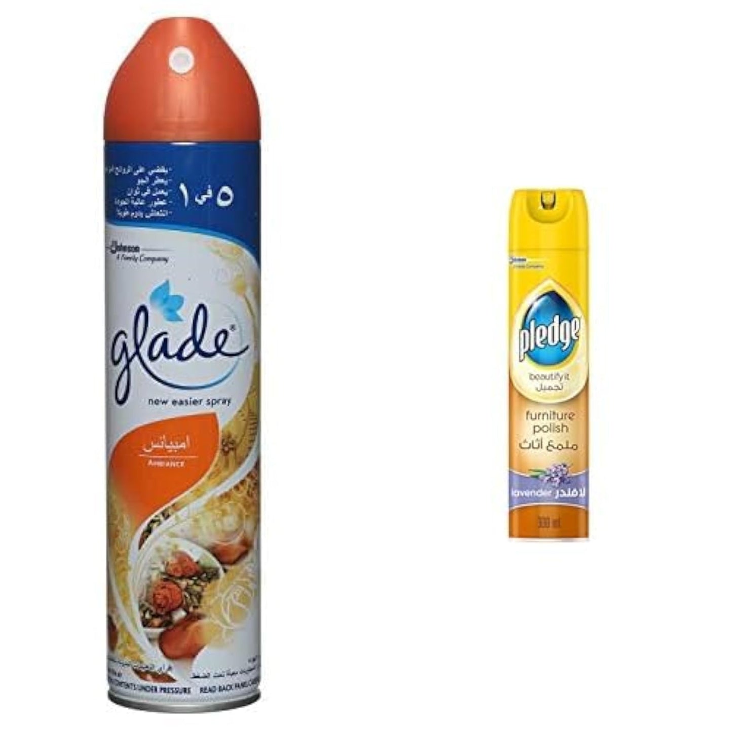 Glade Aerosol 5in1 Ambiance Air Freshener, 300ml + Pledge Beautify It Furniture Polish Spray, Lavendar Scent, 300ml