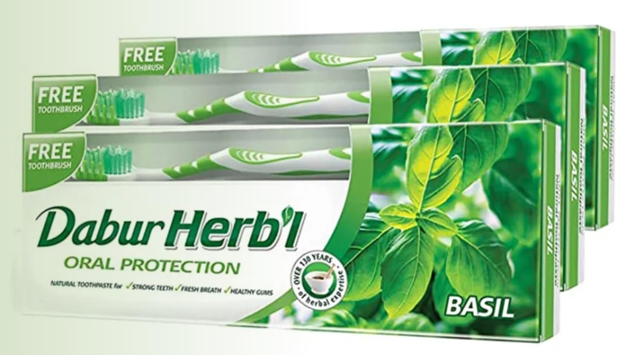 Dabur Herbal Basil Oral Protection Toothpaste, 150 gm (Pack Of 3)