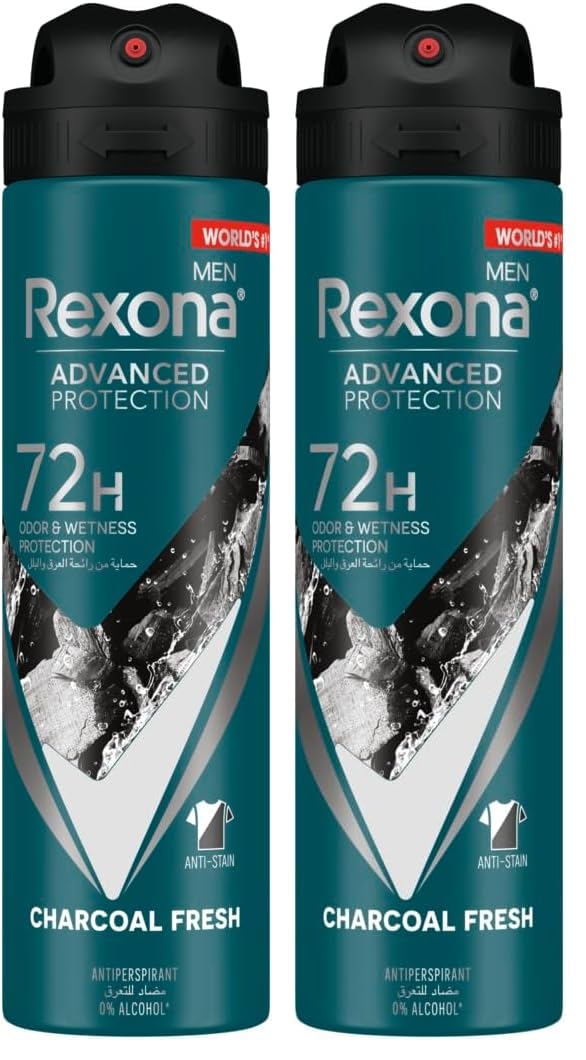 Rexona Men Advanced Protection 72H+ Antiperspirant Deodorant Charcoal Clean Spray 150ML (Pack of 2)