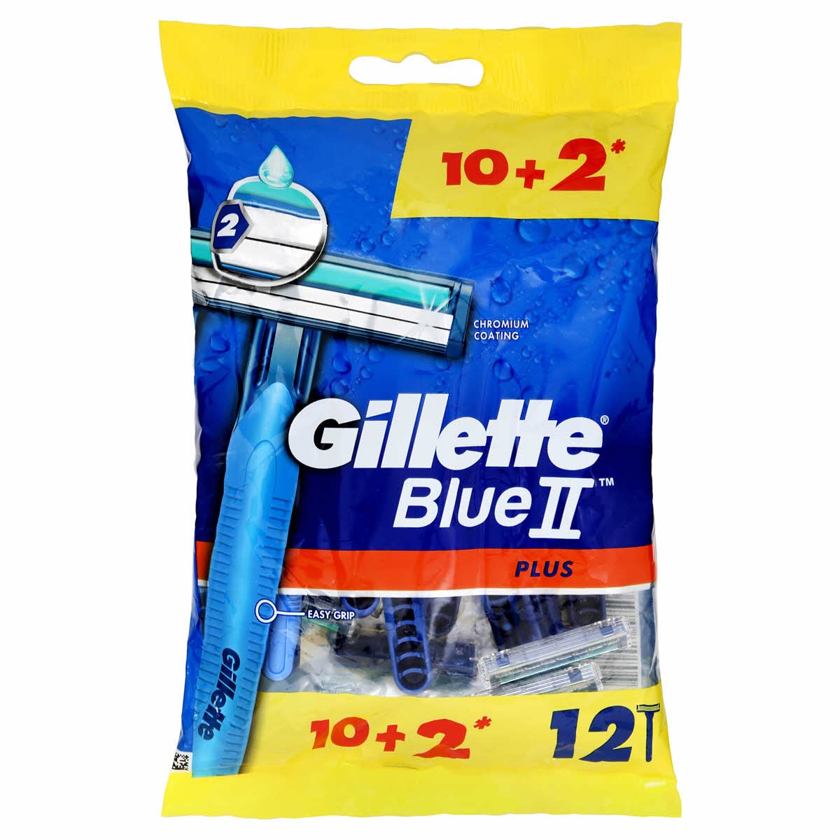 Gillette Blue II Plus Men's Disposable Razors, Twin Blades with Aloe-Enhanced Lubrastrip and Soft Ultragrip Handle, Smooth Shave for Sensitive Skin, (10 + 2 Free) – Pack of 12