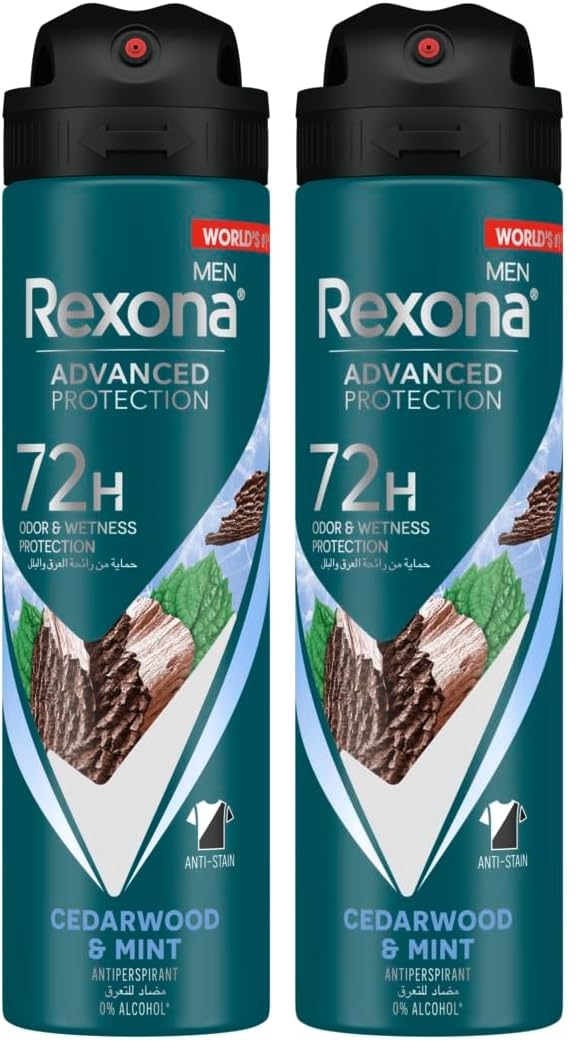 Rexona Men Advanced Protection 72H+ Antiperspirant Deodorant Mint Cool & Cedarwood Spray 150ML (Pack of 2)