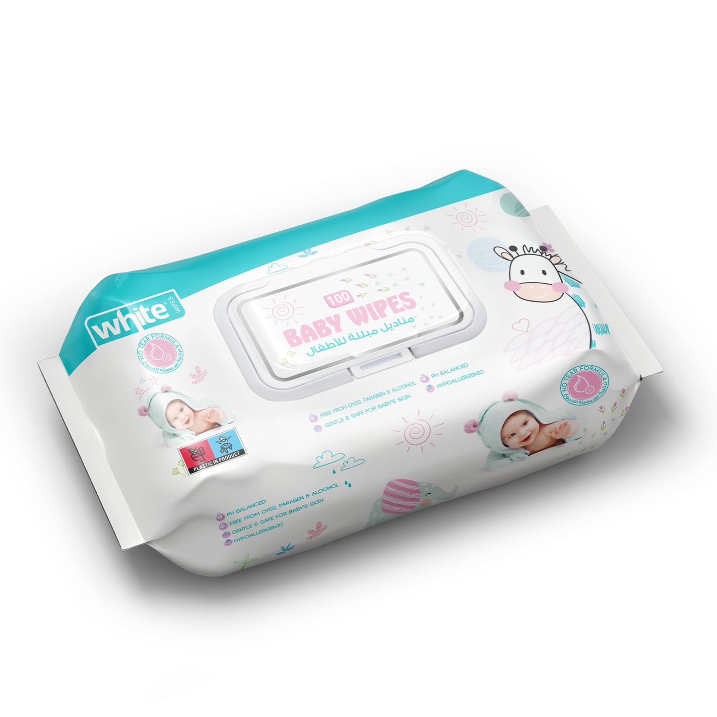 White Baby Wipes – 100 Sheets; Longer Lasting Use | Ultra-Gentle Baby Care with Aloe Vera & Vitamin E