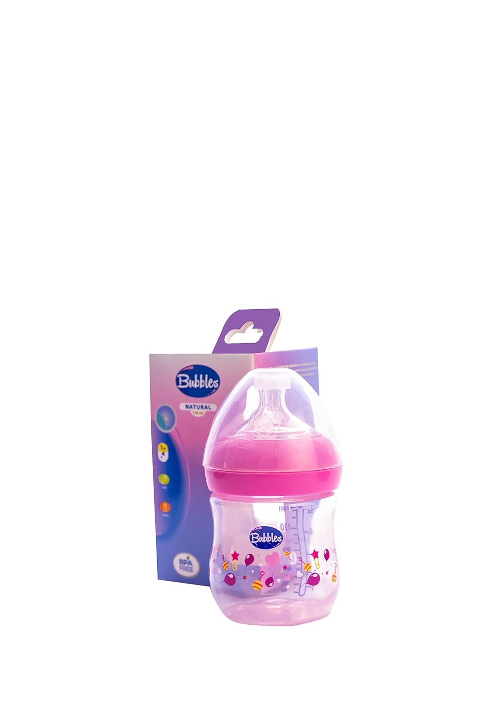 Bubbles natural feeding bottle without hand 150 ml - rose
