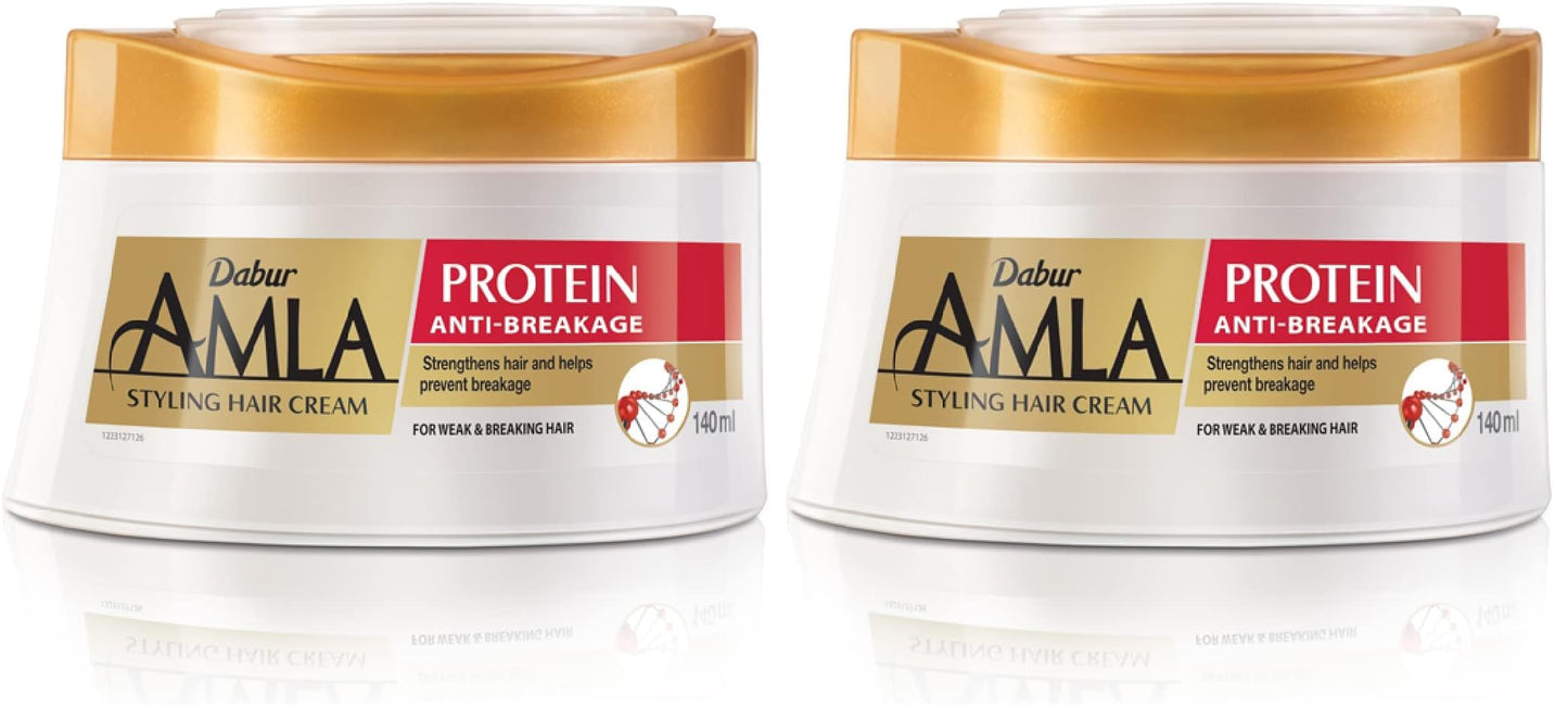 Dabur Amla Protein Styling Hair Cream (125mL) | Strengthens Hair and Prevents Breakage | Non-Sticky and Non-Greasy | 24-Hour Active Nourishment (Pack of 2)
