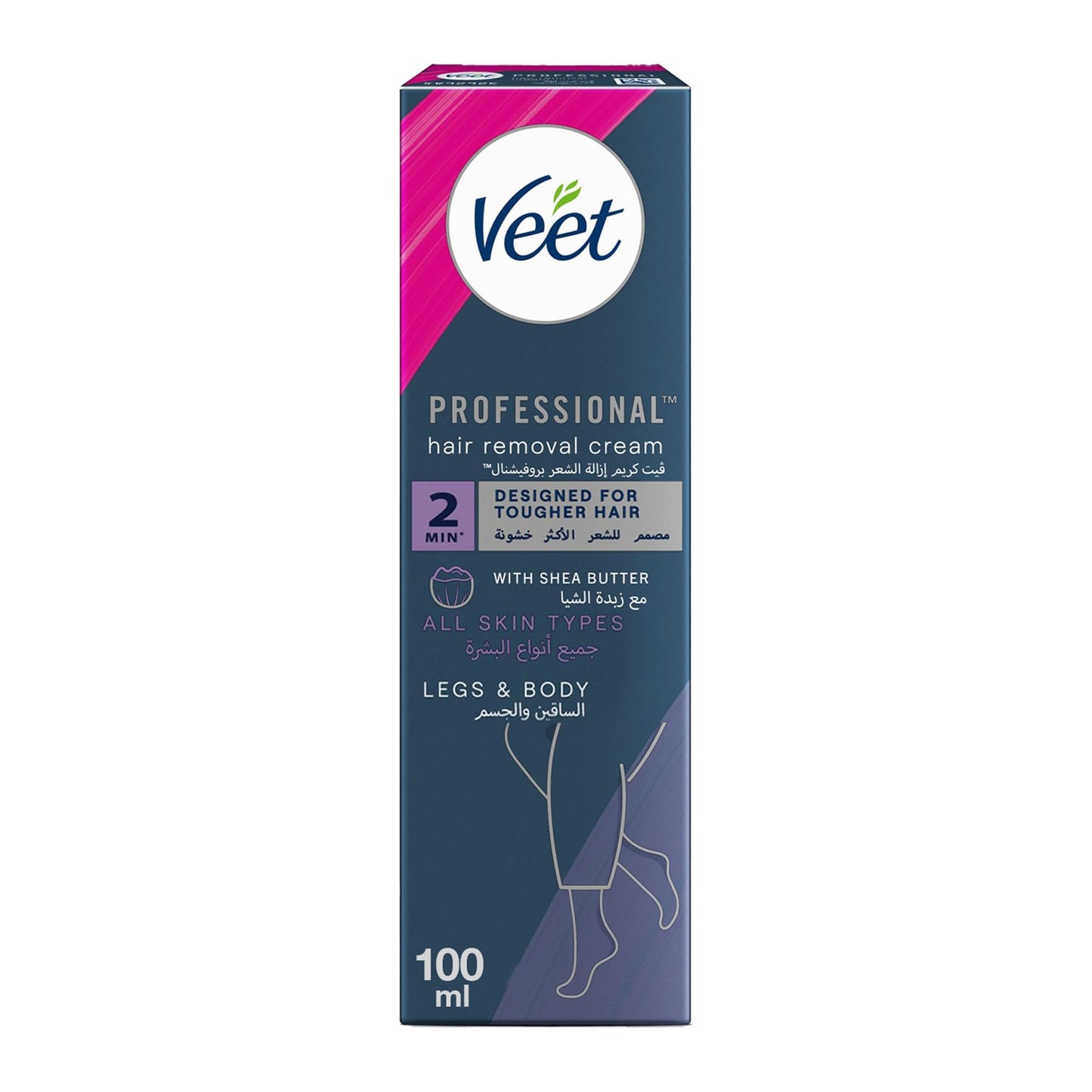 Veet Professional Hair Removal Cream, Legs & Body - Designed for Tougher Hair, Suitable for All Skin Types, With Shea Butter, 100ml