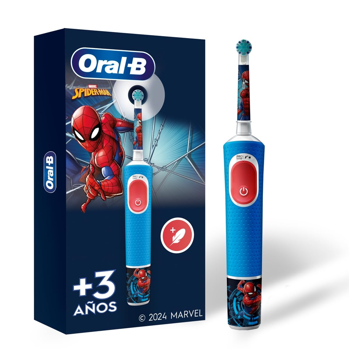 Oral-B Children's Electric Toothbrush, Includes 1 Replacement, Spiderman Design, with Timer, Round Head and Ergonomic Handle