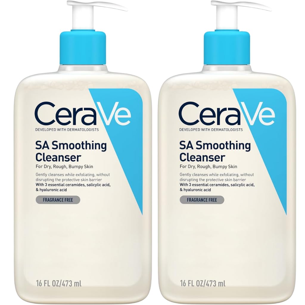CeraVe SA Smoothing Cleanser Duo Pack – With Salicylic Acid, Hyaluronic Acid & Ceramides – Exfoliating Face & Body Wash for Dry, Rough & Bumpy Skin 473ml x 2