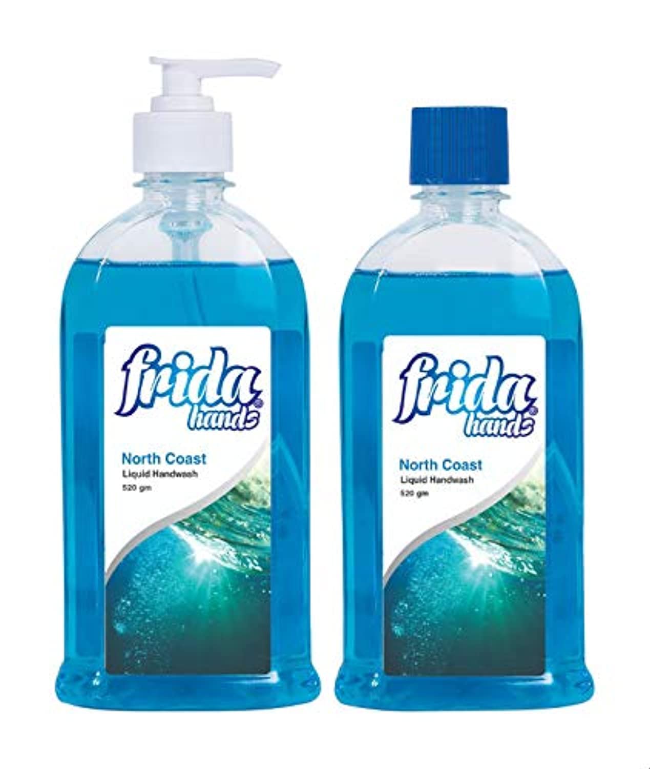 Frida hands north coast liquid hand soap with pump, 520 gm with north coast liquid hand soap bottle, 520 gm