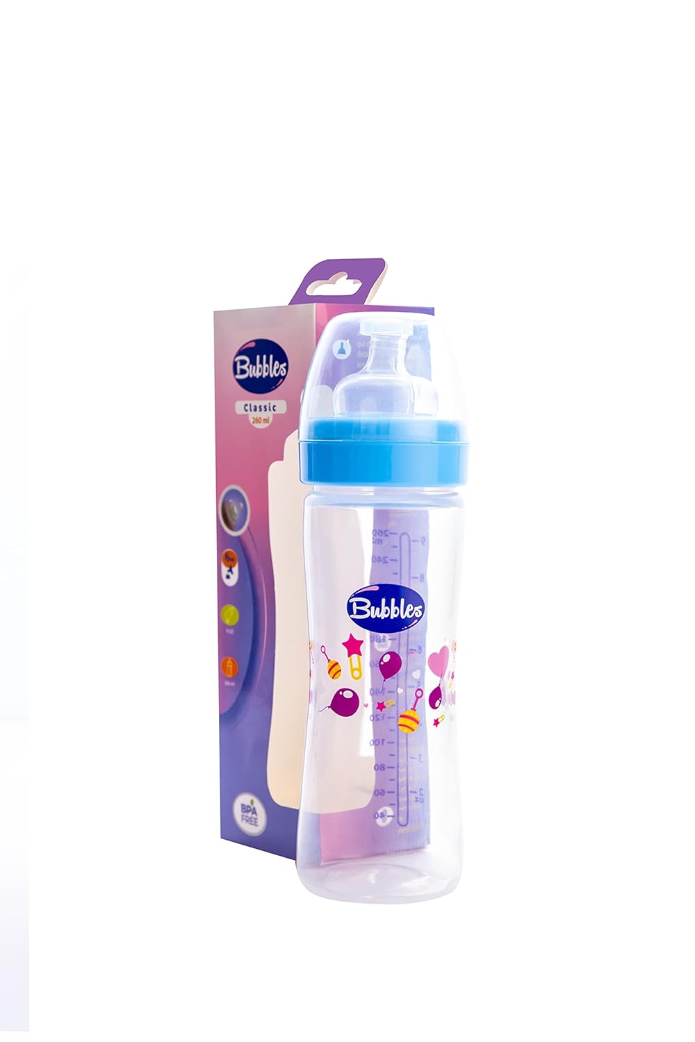 Bubbles classic feeding bottle without hand 260 ml - blue