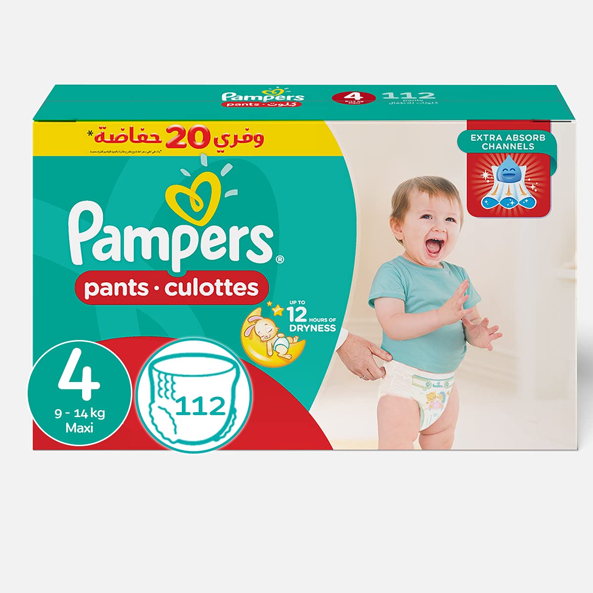 Pampers Pants Diapers, Size 4, 9-14 Kg, 112 Diapers, Promo Box