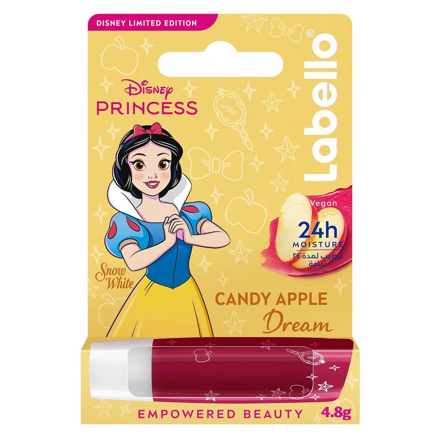 Labello Disney Princess Snow White Lip Balm for Kids, Candy Apple Dream Flavor, 24H Moisture, Caring, up to 100% Natural Origin Ingredients, for 3+ Year Kids, Vegan, 4.8g