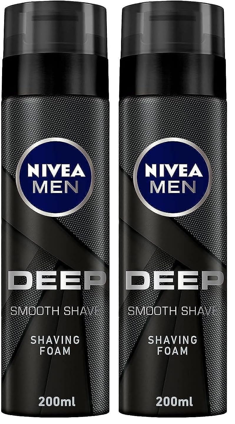 NIVEA MEN Shaving Foam, DEEP Smooth Shave Antibacterial Black Carbon, 200ml (Pack of 2)