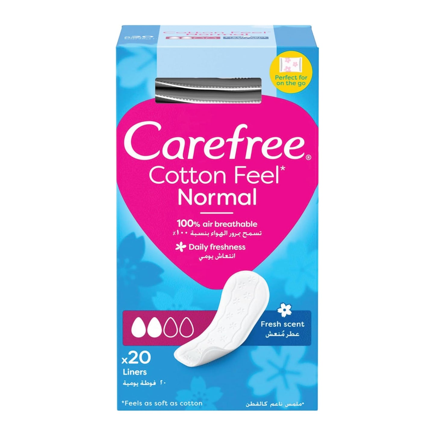 CAREFREE Cotton Unscented Panty Liners, Pack of 20, Extra Soft Feel and 100% Breathable Carefree Panty Liners for Women with Cotton Extract, Fresh and Comfortable