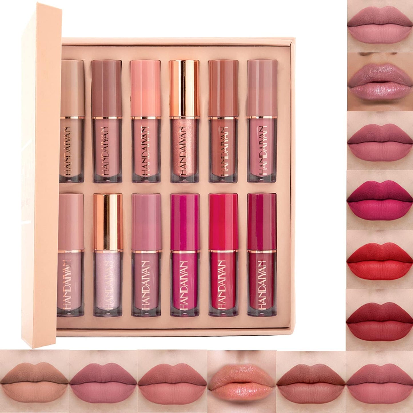 Beauty beast 12 Colors Matte Liquid Lipstick Set,Super Stay Liquid Velvet Lipstick Non-stick Cup Waterproof Long Lasting Lip Gloss Set for Women
