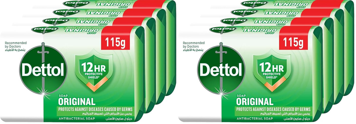 Dettol anti-bacterial bathing soap bar for effective germ protection, personal hygiene & odour protection, pine fragrance, 4 pieces 115g @20% off (Pack of 2)