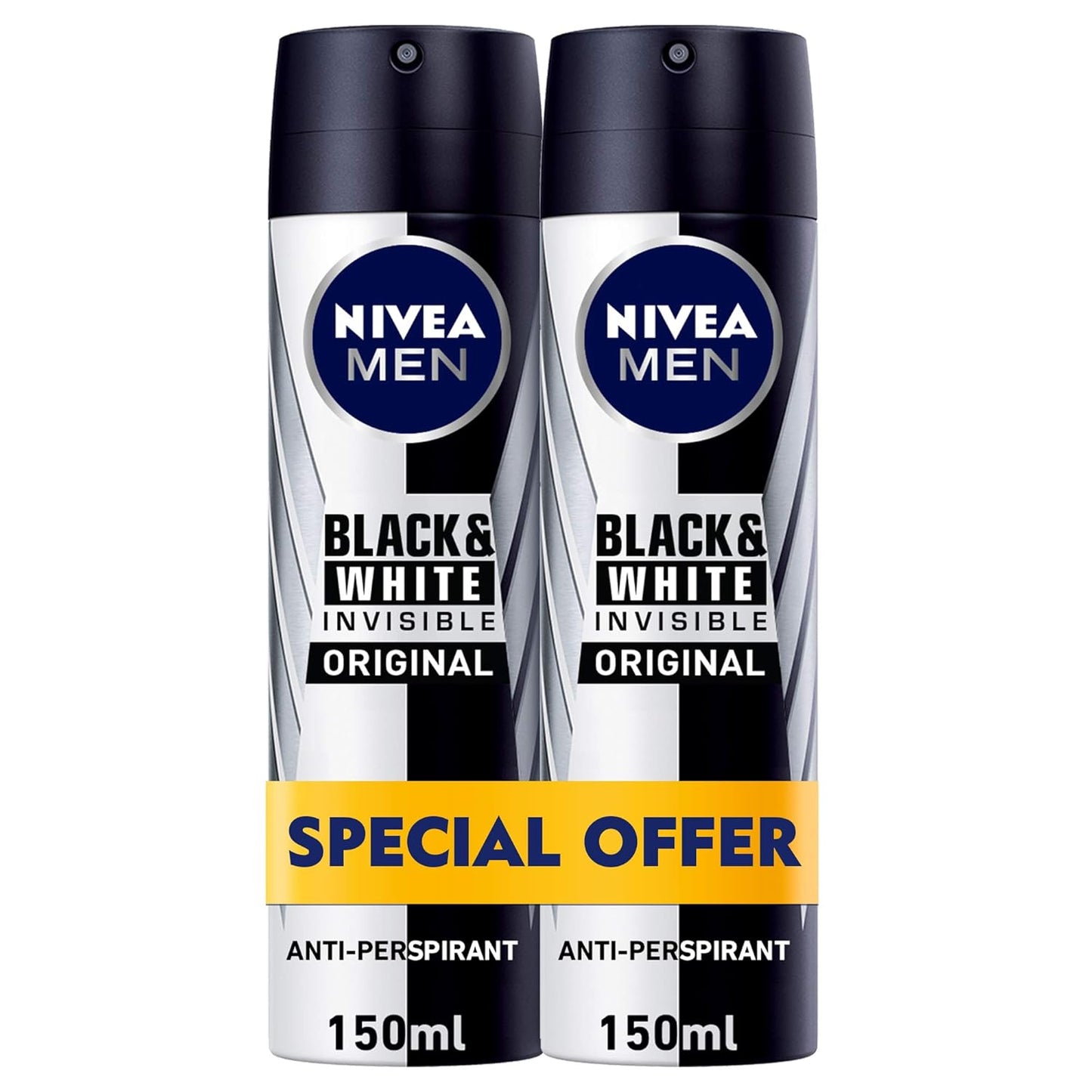 NIVEA Black and White Deodrant Spray for Men, 2 x 150ml