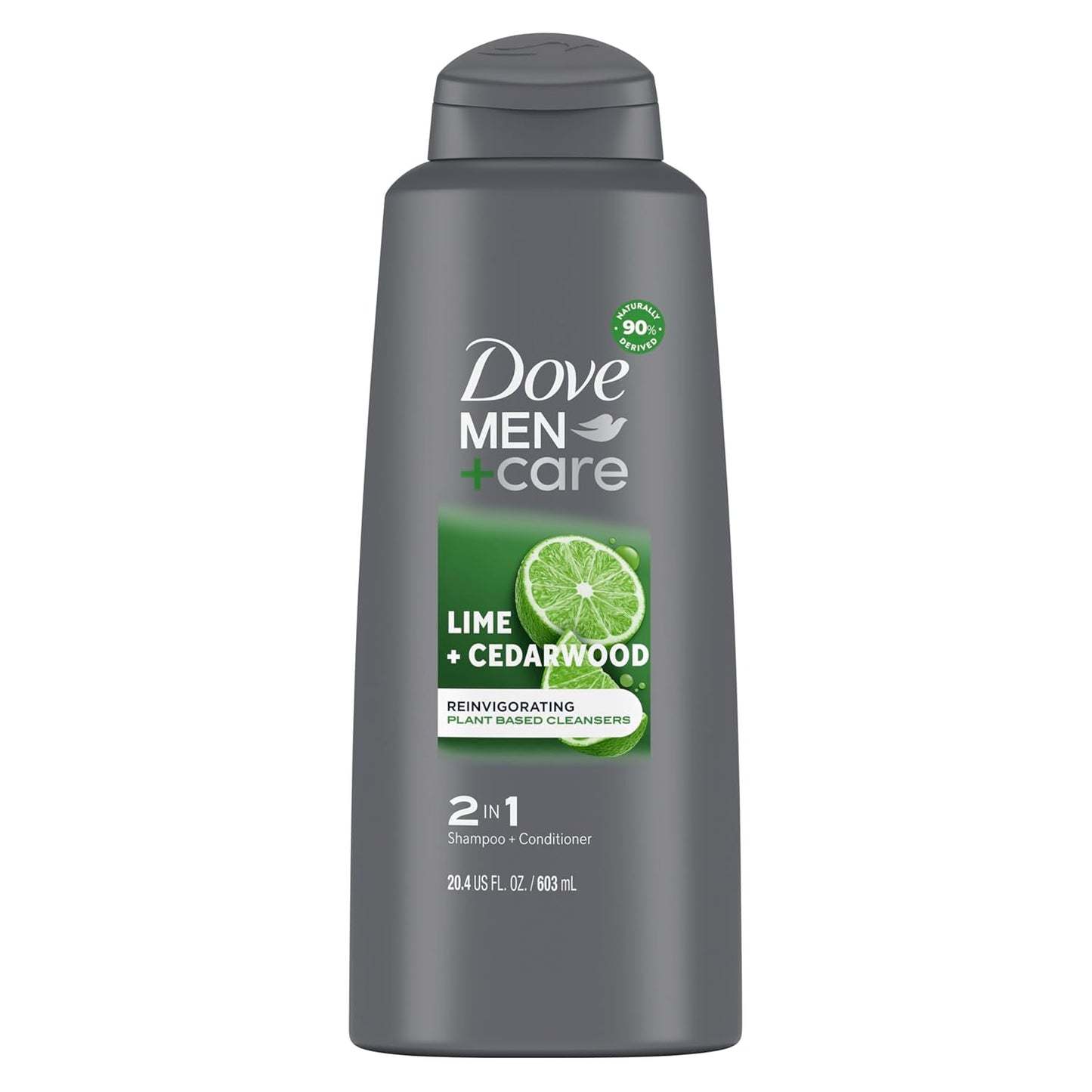 Dove Men + Care 2 in 1 Shampoo and Conditioner For Healthy-Looking Hair Lime + Cedarwood Naturally Derived Plant Based Cleansers 20.4 OZ