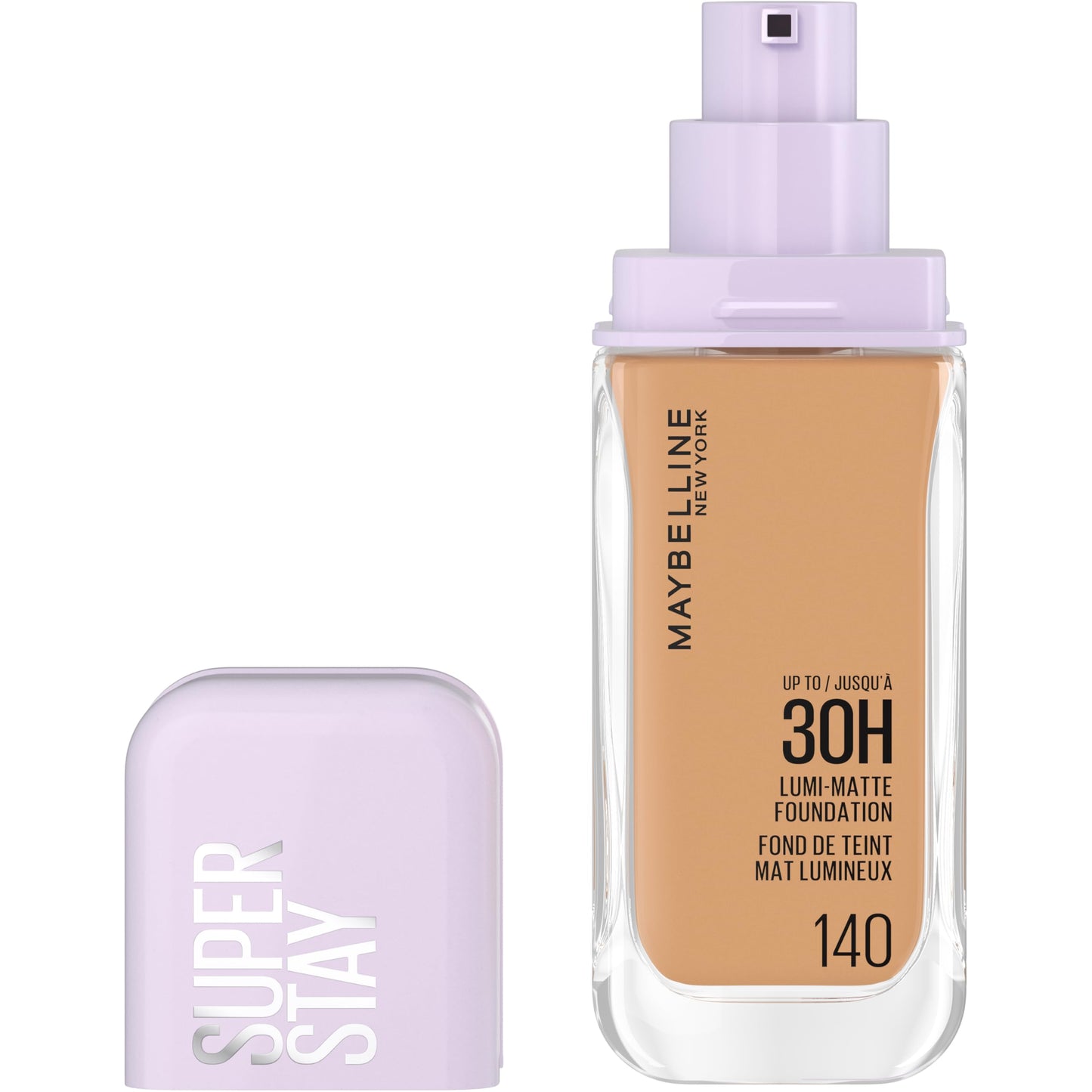 MAYBELLINE New York, Super Stay Lumi-Matte Liquid Foundation, 30hr Longwear formula, Light as Air, Waterproof, Sweatproof, Luminous Matte Finish - 140