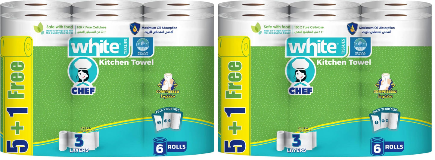 White classic kitchen rolls - 6 rolls (Pack of 2)