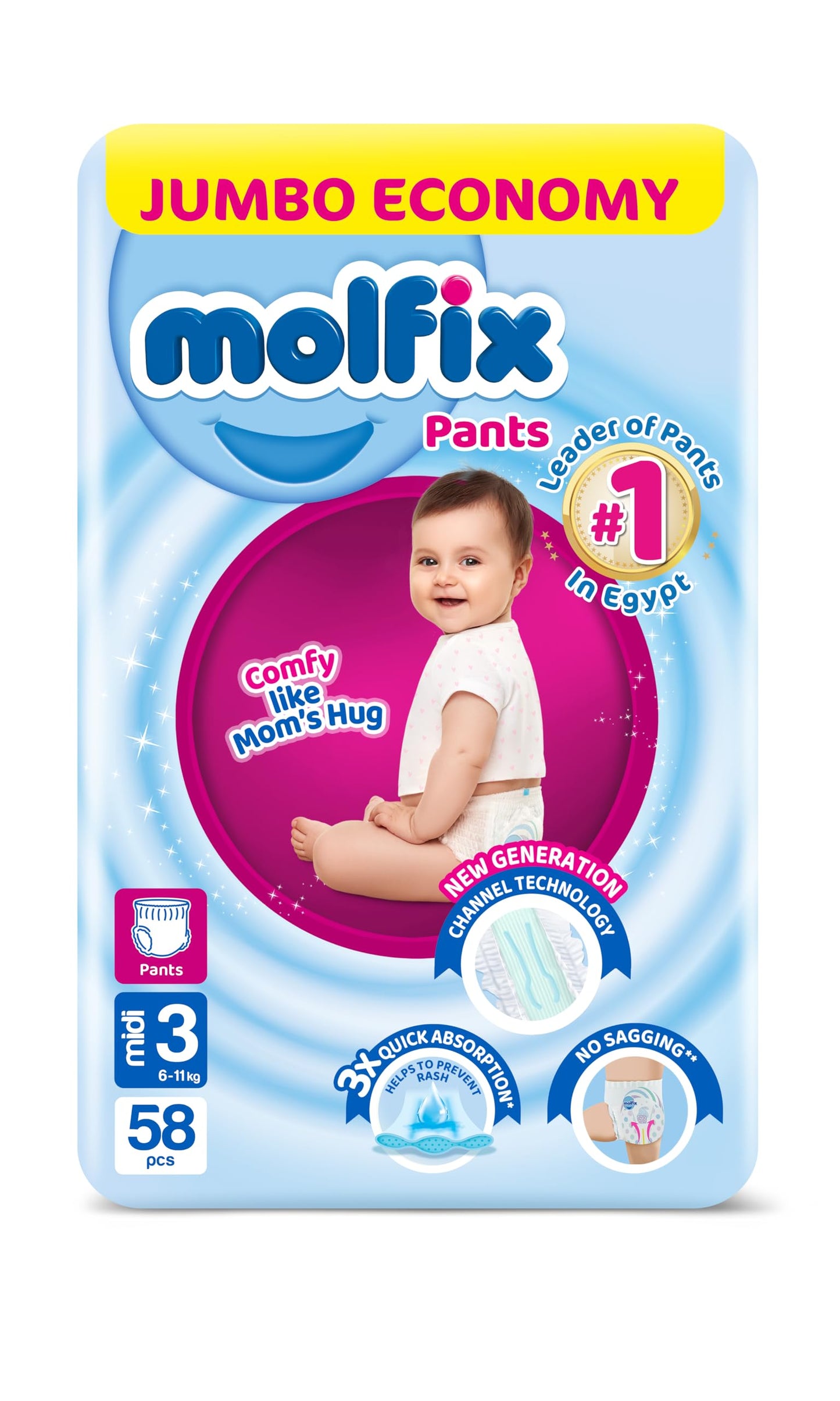 Molfix Pants Diapers - Jumbo Pack - Midi Size 3 - 58 Pieces
