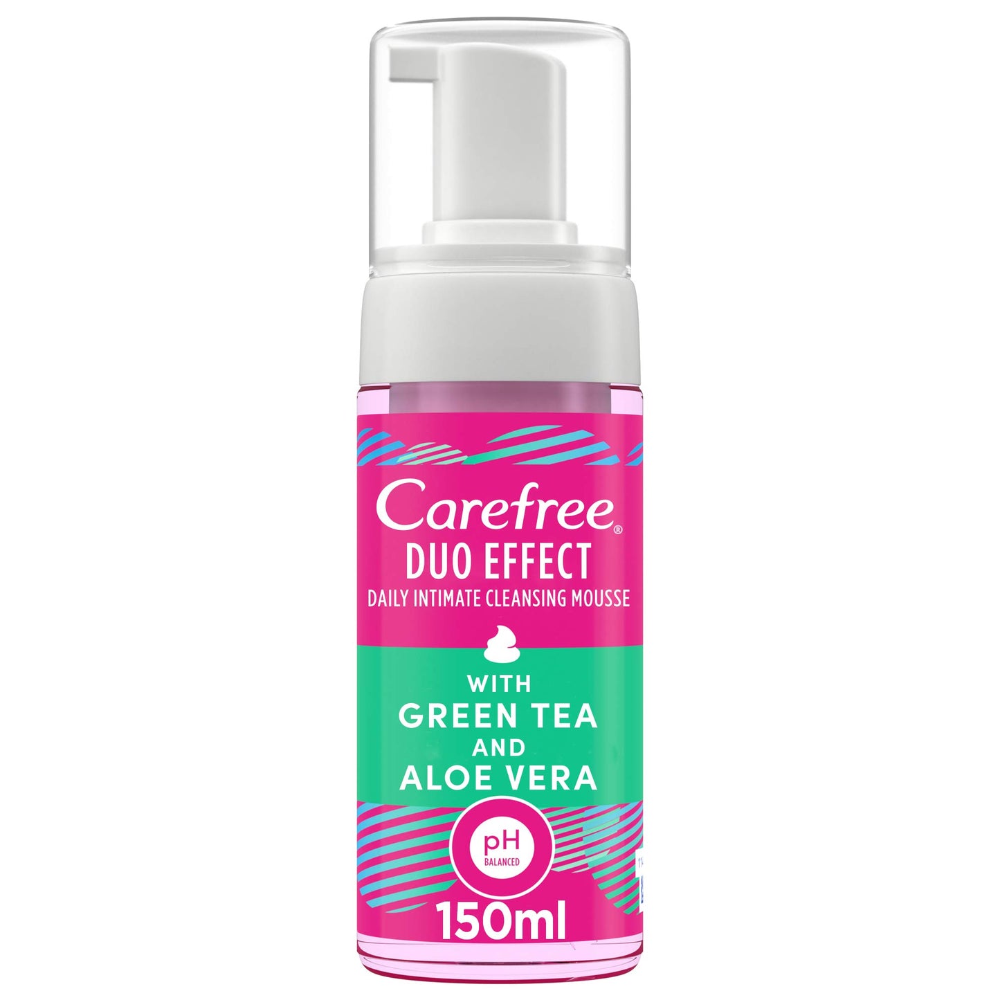 CAREFREE Daily Intimate Cleansing Mousse Duo Effect with Green Tea and Aloe Vera, 150 ml