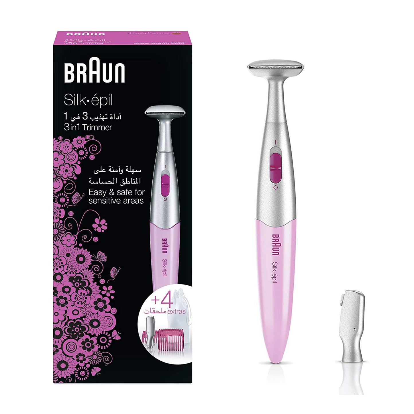Braun Silk-épil 3in1 Easy & Safe for Sensitive Areas With 4 Extras – FG1100 Pink